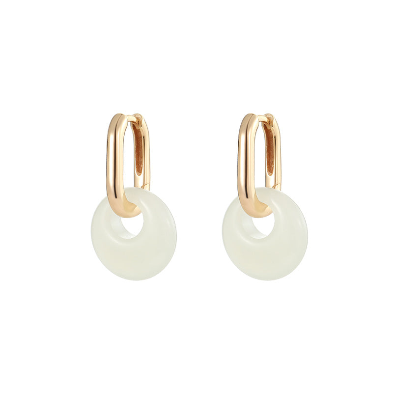 Natural Jade Geometric Hoop Earrings