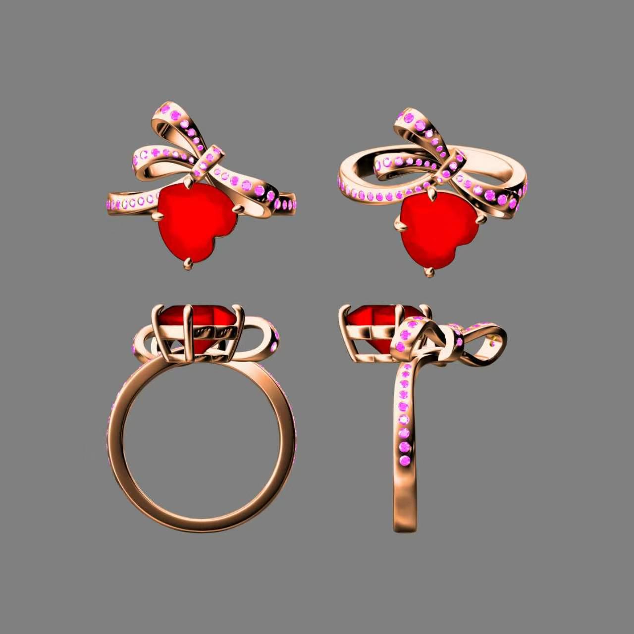 The Ruby Bow Custom Heart Ring (Made to Order)