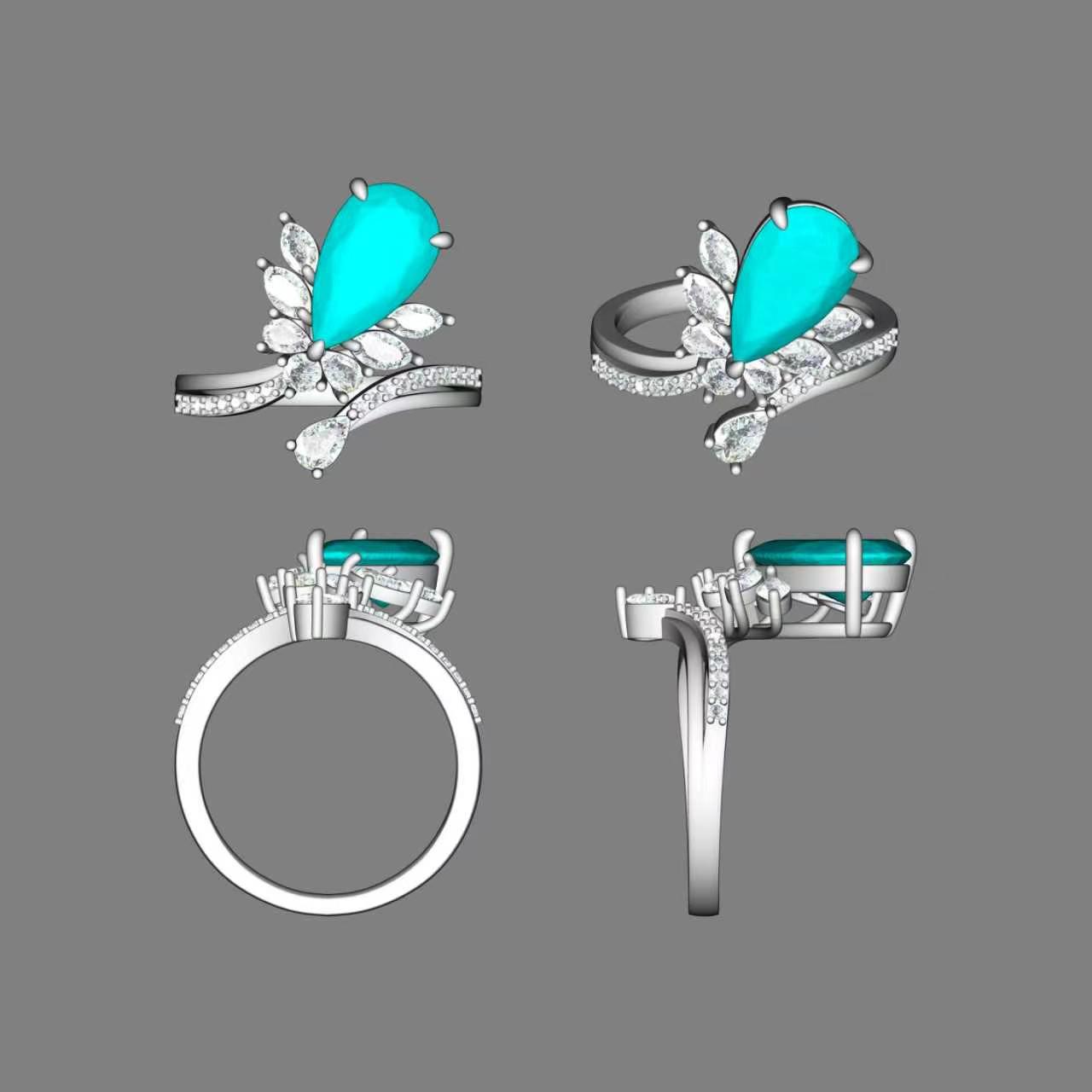 The Vivid Blue Pear Cut Diamond Ring (Made to Order)