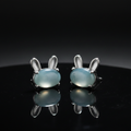 Natural Blue Water Jadeite Lunar Rabbit Stud Earrings